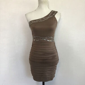 NIKIBIKI Women Elegant One Shoulder Special Event Dress S Brown Silver